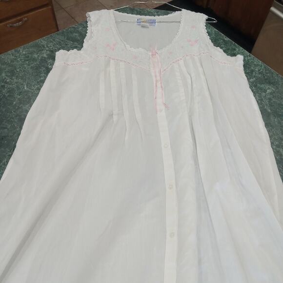 VTG Moon Dance Embroidered Nightgown LARGE Sleeveless Cottagecore Ruffle Pintuck - Picture 6 of 15